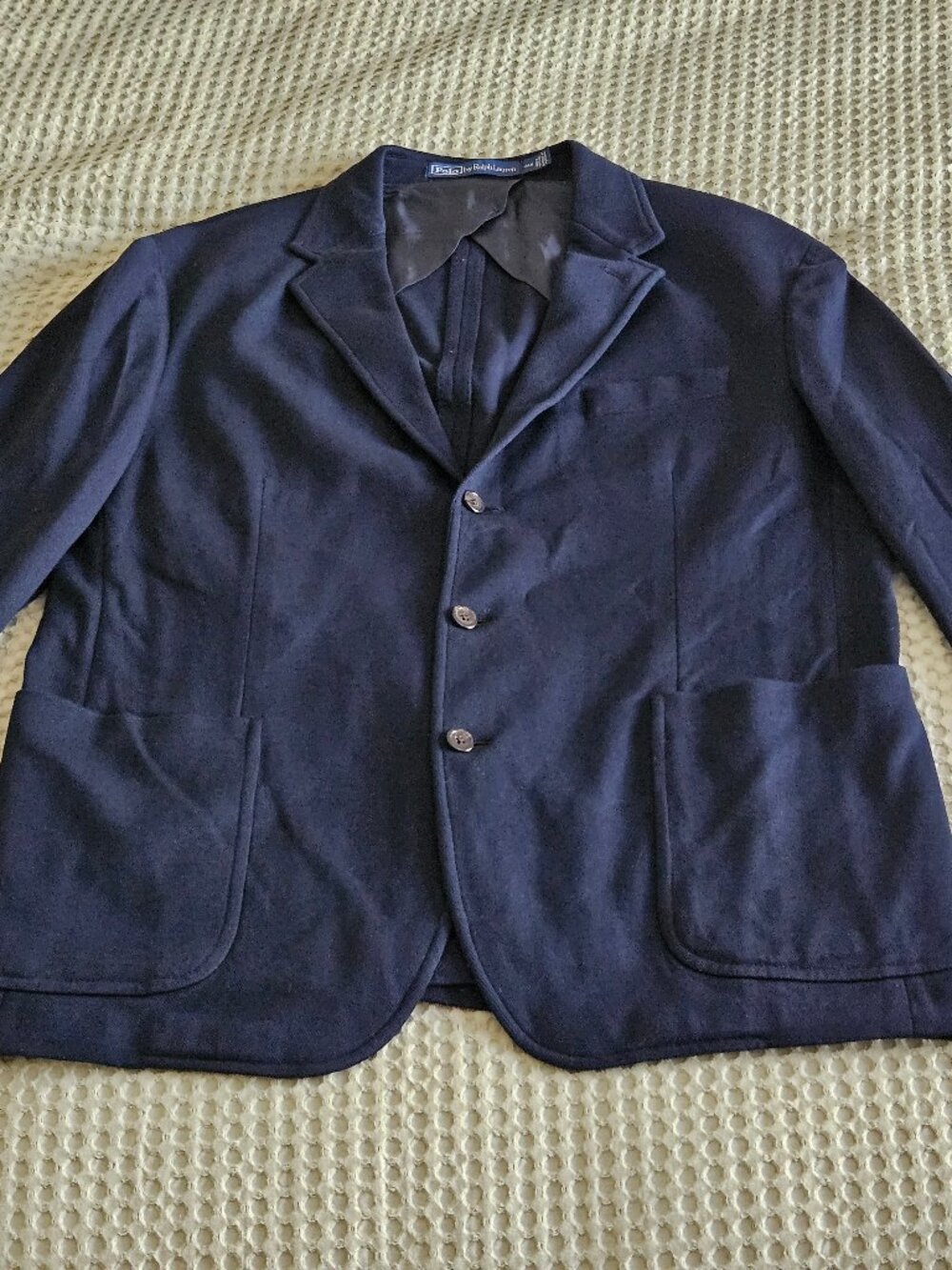 Polo Ralph Lauren Navy Cotton Knit Blazer 46R Made in Portugal